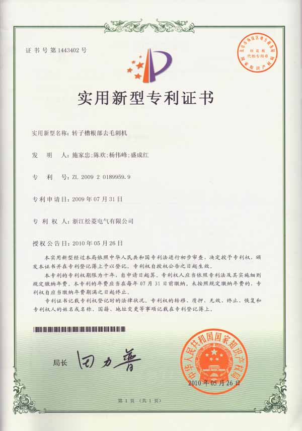 实用新型专利-转子槽根部去毛刺机